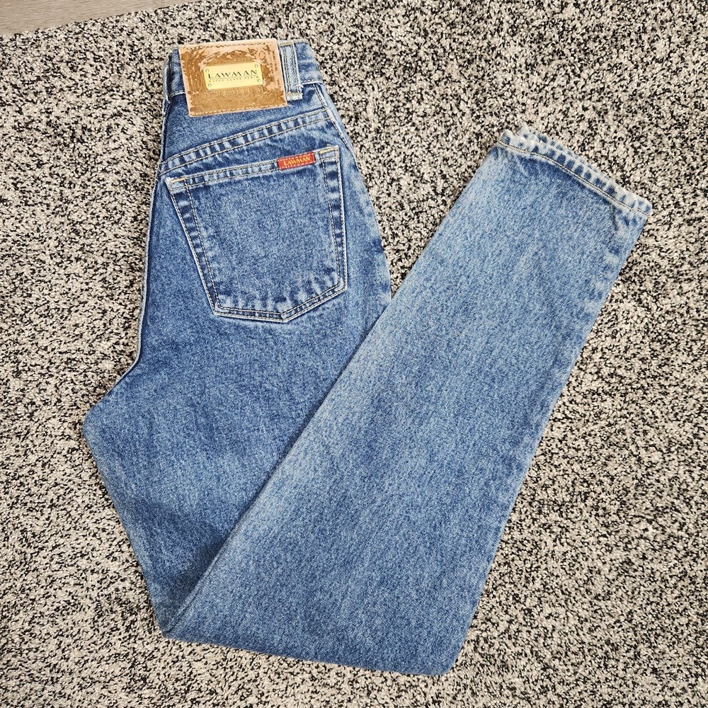 vtg 90s lawman Hi Rise Tapered jeans Western Jr Sz 1,Mom Jean Retro Darkwash Hip